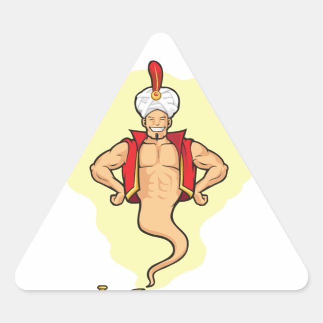 Sticker Triangulaire Genie Apparaît de la lampe magique (Devant)