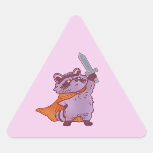 Sticker Triangulaire Guerrier Raton Laveur Fantastique Mignon avec Épée