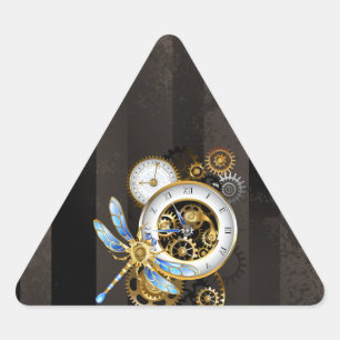 Sticker Triangulaire Horloge à vapeur avec libellule mécanique
