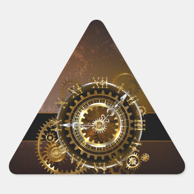 Sticker Triangulaire Horloge Steampunk avec des engrenages anciens (Devant)