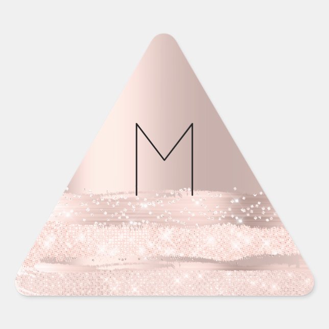 Sticker Triangulaire Initiales de vidage du Rose d'étincelle Monogramme (Devant)