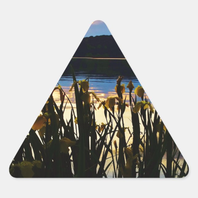 Sticker Triangulaire Iris jaunes sur la rive du lac Arrowhead (Devant)