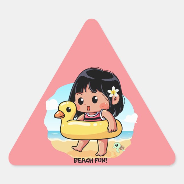 Sticker Triangulaire Jour de la plage de Cute Hawaiian (Devant)
