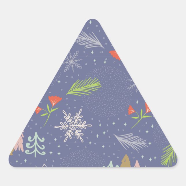 Sticker Triangulaire Joyeux Noël dessiné à la main Snowflakes Fleurs (Devant)