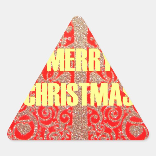 Sticker Triangulaire Joyeux Noël Golden Red Parties scintillant Hearts  (Devant)