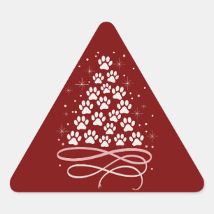 Sticker Triangulaire Joyeux Noël Xmas Chien Animal Arbre Hiver Amateur