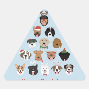 Sticker Triangulaire Joyeux Pawlidays Chien Noël Arbre vacances