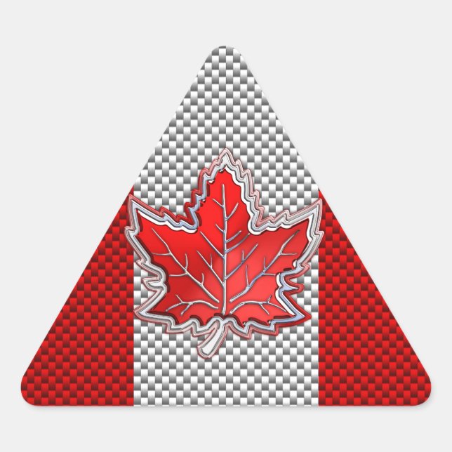 Sticker Triangulaire La feuille d'érable rouge canadienne dans la fibre (Devant)