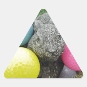 Sticker Triangulaire Lapin avec oeuf jaune rose