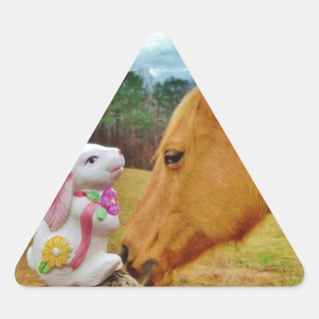 Sticker Triangulaire Lapin blanc et Cheval jaune (Devant)