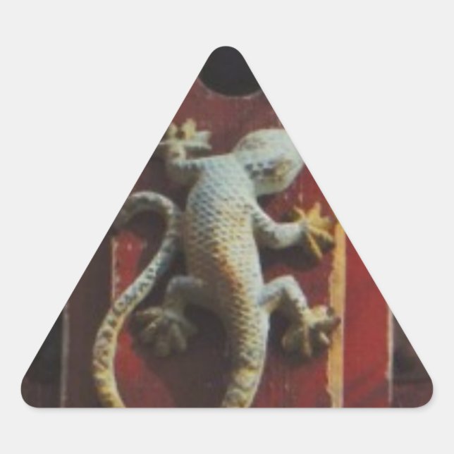 Sticker Triangulaire lézard gris sur bois usé (Devant)