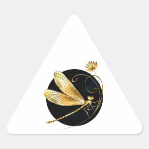 Sticker Triangulaire libellule d'or en cercle noir