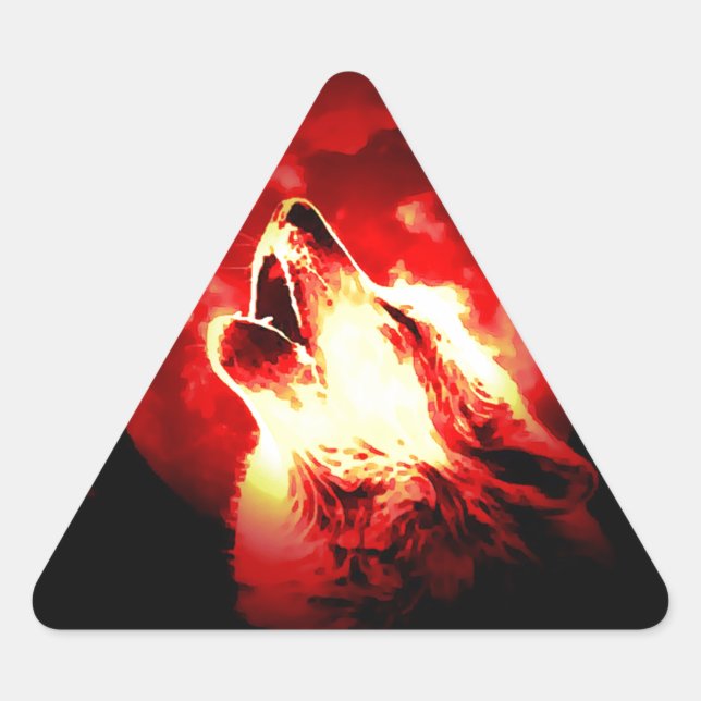 Sticker Triangulaire Loup, lune et ciel rouge (Devant)