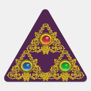 STICKER TRIANGULAIRE MAGIQUE ELFIC TALISMAN /GOLD TRIANGLE AVEC GEMSTON