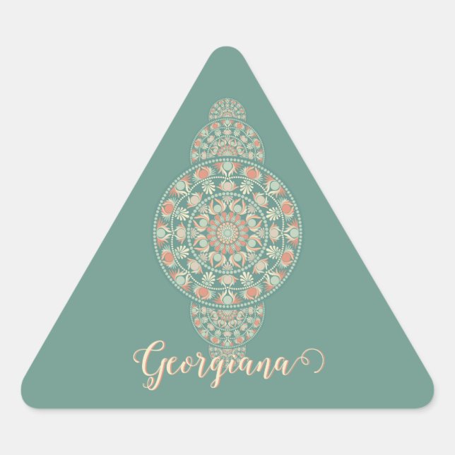 Sticker Triangulaire Mandala Ornementale Rétro Sage & Sable customisé (Devant)