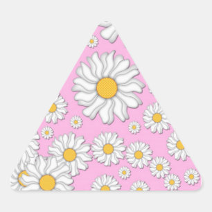 Sticker Triangulaire Marguerites blanches sur fond rose pâle