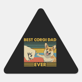 Sticker Triangulaire Meilleur Corgi Papa Jamais Retro Vintage Sunset