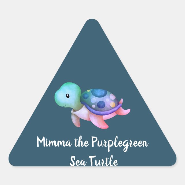 Sticker Triangulaire Mimma mignonne Tortue verte violette (Devant)