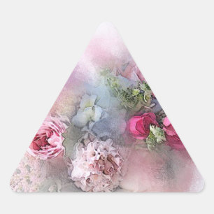 Sticker Triangulaire Modèle vierge de roses rouges roses à l'aquarelle