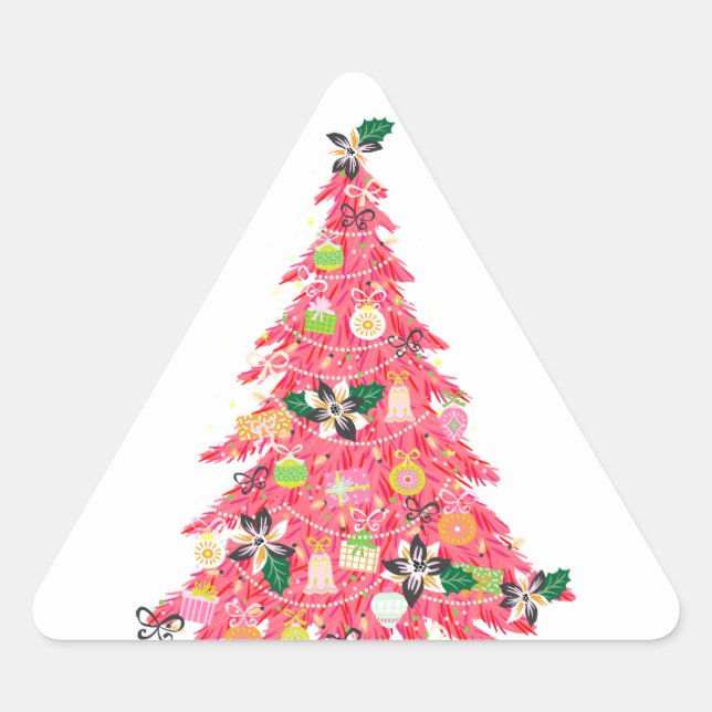 Sticker Triangulaire moderne moderne couleur vive festif arbre de noël (Devant)