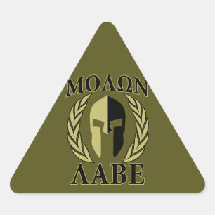 Sticker Triangulaire Molon Labe Laurels en Masque Spartiate Vert olive