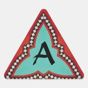 STICKER TRIANGULAIRE MONOGRAMME ABSTRAIT DE TRIANGLE BLEU ROUGE