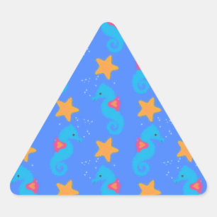 Sticker Triangulaire Motif De Seahores Bleues Et De Starfish