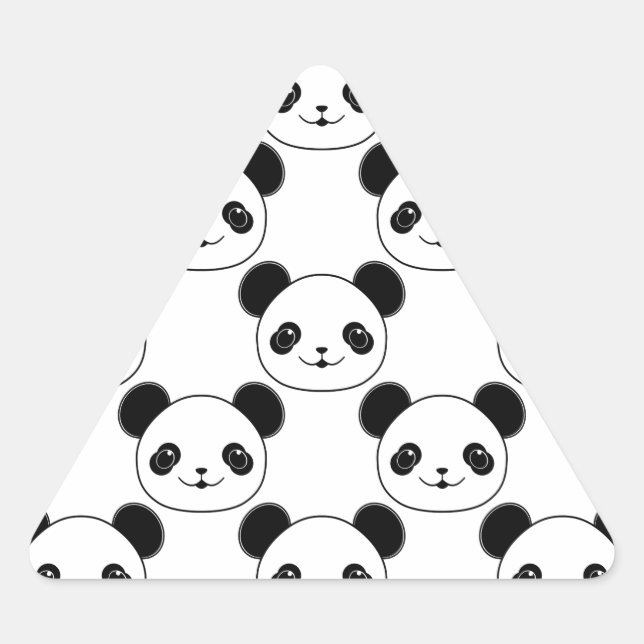 Sticker Triangulaire Motif Kawaii Panda En Noir Et Blanc (Devant)