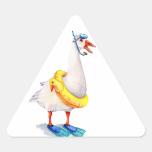 Sticker Triangulaire Oie blanche en snorkeling