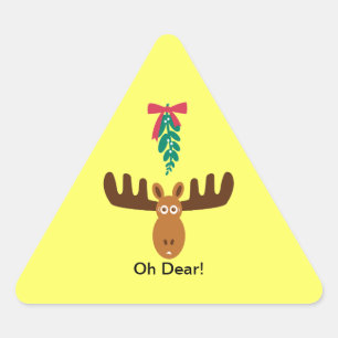 Sticker Triangulaire Orignaux Head_Road Sign_Mistletoe_Oh cher !