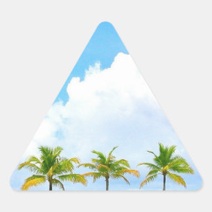 Sticker Triangulaire Palmiers Ciel Bleu Nuages Modèle Vierge Personnali
