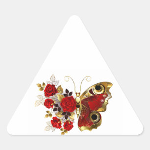 Sticker Triangulaire Papillon de fleurs rouges aux roses rouges