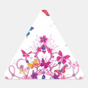 Sticker Triangulaire Papillons volants colorés avec des objets d'art de
