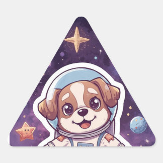 Sticker Triangulaire Pâtes interstellaires - Chien spatial mignon à l'a