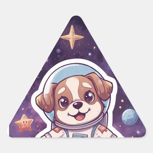 Sticker Triangulaire Pâtes interstellaires - Chien spatial mignon à l'a (Devant)