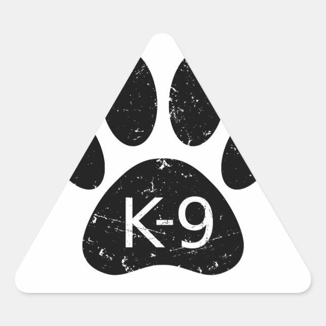 Sticker Triangulaire Paw Chien en Perdu Grunge K-9 (Devant)