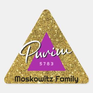 Sticker Triangulaire Personnalisé Happy Purim Faux Parties scintillant 