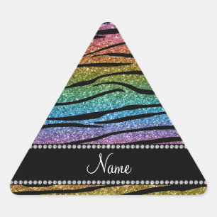 Sticker Triangulaire Personnaliser le nom arc-en-ciel parties scintilla