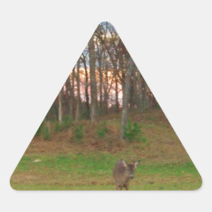 Sticker Triangulaire Petit cerf et coucher de soleil rose