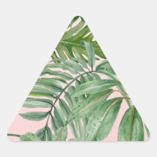 Sticker Triangulaire Pink and Palm Leaf Tropical Floral
