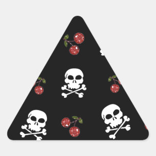 Sticker Triangulaire RAB Rockabilly Skuls et Cerises sur Noir