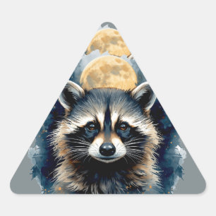 Sticker Triangulaire Raton laveur céleste aquarelle Lune forêt Art