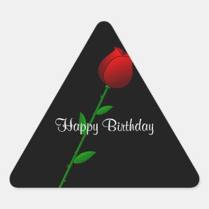 Sticker Triangulaire Rose rouge, Joyeux anniversaire, design élégant cl
