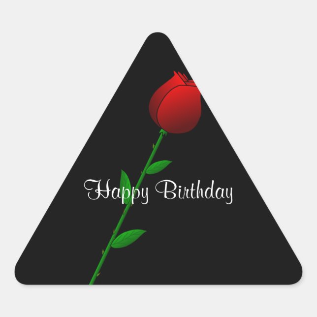 Sticker Triangulaire Rose rouge, Joyeux anniversaire, design élégant cl (Devant)