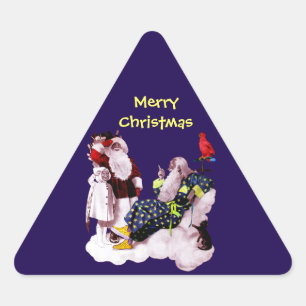 Sticker Triangulaire SANTA CLAUS, PETITE ANGEL & MERLIN Noël