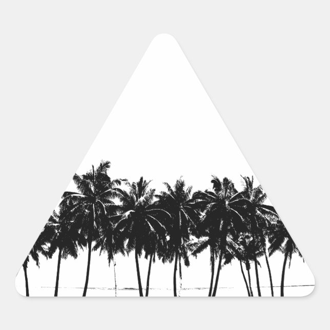 Sticker Triangulaire Silhouette de palmiers blancs noirs (Devant)