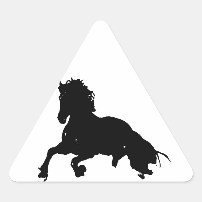 Sticker Triangulaire Silhouette du cheval blanc noir (Devant)