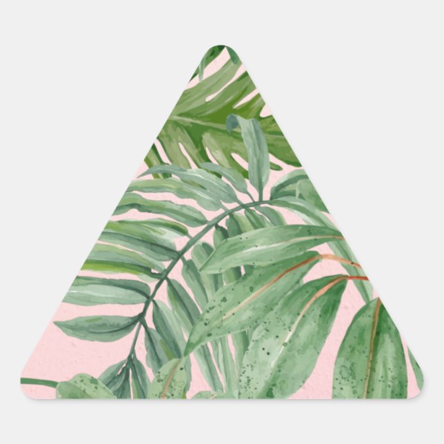Sticker Triangulaire Simple moderne Pink Palm Leaf Tropical Floral (Devant)