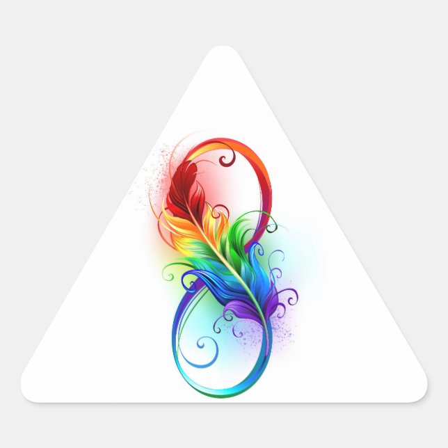 Sticker Triangulaire Symbole d'infini avec plume arc-en-ciel (Devant)