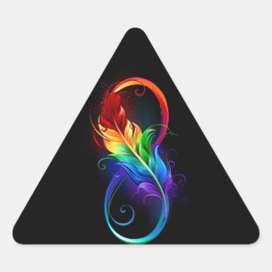Sticker Triangulaire Symbole d'infini avec plume arc-en-ciel
